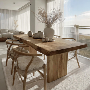 Mesa de Comedor Rectangular de Madera Maciza para 6 Personas, Muebles Modernos de Estilo Rústico para Comedor con Base de Madera Ranurada - Product Image 1