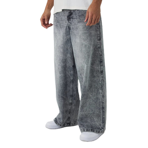 Jean en denim délavé coupe droite pour homme, taille mi-haute, coupe ample, en coton respirant à rayures latérales, idéal pour le printemps - Product Image 5