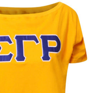 Camiseta Personalizada SGRHO con Hombros Descubiertos, Camiseta Casual de Manga Corta para Mujeres de la Hermandad Griega Sigma Gamma Rho, Logotipo Personalizado al por Mayor - Product Image 5
