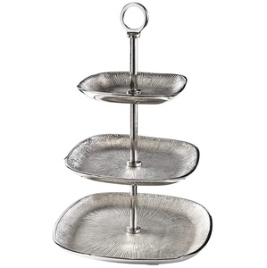 Elegant Textured Silver <b>3</b>-<b>Tier</b> Dessert <b>Stand</b> Modern Rectangular Tiered Fruit Plate Luxury Home & Hotel Decorative Tableware - Product Image 1
