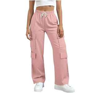 Pantalon cargo taille haute pour femme, style vintage, multi-poches, coupe droite, jambe large, décontracté, streetwear, mode - Product Image 1