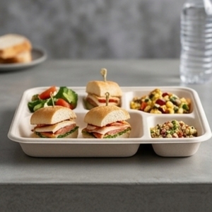 CANEX 5 Compartment Bagasse Meal Tray Compostable Disposable Sugarcane Fiber Food Container Microwave Refrigerator Safe - Product Image 1