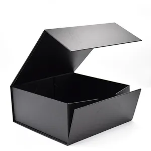 Tapa magnética al por mayor imán de lujo Impresión de logotipo personalizado caja rígida plegable embalaje con caja negra embalaje Cajas de Regalo