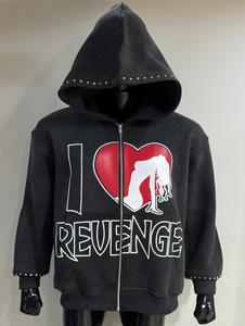 Sweat à capuche zippé pour homme, délavé à l'acide, personnalisé, avec appliqué et broderie vintage - Product Image 3