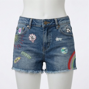 Heavy <b>Work</b> Casual Denim Shorts Colorful Floral Embroidery Womens Summer Loose <b>Jeans</b> High Quality Customized Color Fit - Product Image 1