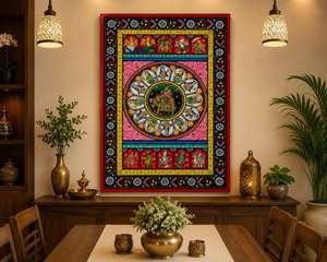 Pintura Folclórica Étnica Radha Krishna Pattachitra, Artesanía Tradicional India, Arte Mural para Decoración de Sala de Estar y Templo - Product Image 1