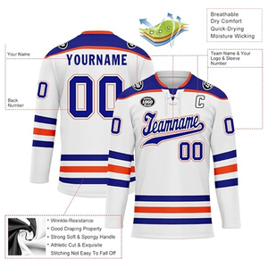 เสื้อฮอกกี้น้ำแข็งแบบกำหนดเอง ขายส่ง OEM สำหรับผู้ซื้อจากสหรัฐอเมริกา ชุดทีมฮอกกี้แบบสั่งทำพิเศษ ปักโลโก้ สั่งซื้อจำนวนมาก 100% - Product Image 4