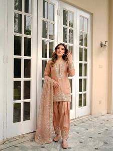 TENNECY Launching Designer Party Wear Nc Moss Silk <b>Top</b> Farshi Palazzo Dupatta Set Embroidery 5mm Sequences Stretchable - Product Image 2