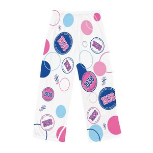 Pantalon large blanc brodé pour femme, motif graphique 1938, motif cercles colorés, coupe décontractée, pantalon de détente, vêtement tendance - Product Image 4