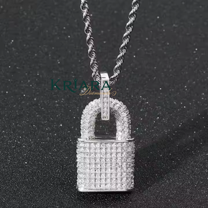 Colgante de Candado de Plata 925 con Baño de Oro de 14K/18K y Diamante Cultivado en Laboratorio, Estilo Hiphop, Unisex, de Lujo, para Bodas y Uso Diario - Product Image 3