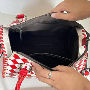 Luxury Checkered Genuine <b>Leather</b> Medium Size Travel Duffel Bags New Large Capacity Shopping Weekender Luggage Bag for Unisex - Product Image 6