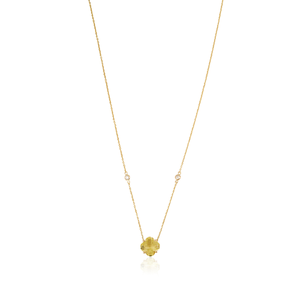 จี้รูปโคลเวอร์ประดับเพชรและโทแพซสีเหลืองทองคำแท้ 14K คุณภาพดีเยี่ยม MOQ ต่ำ เหมาะสำหรับใส่ซ้อนกัน เป็นเครื่องประดับชั้นดี - Product Image 1