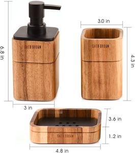 Juego de Baño de Madera al por Mayor con Porta Jabón, Vaso para Cepillos de Dientes y Dispensador a Juego para Tiendas Minoristas - Product Image 4