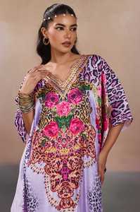 Wholesale Designer Turkish Style <b>Kaftan</b> Women Polyester Handmade Batwing Sleeves V Neck Regular Fit Flared Hem Midi Lightweight - Product Image 4