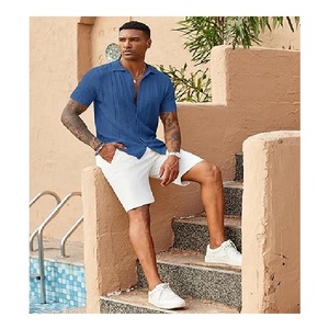 Polo homme col rond uni pas cher, design personnalisé tendance, grandes tailles, décontracté et élégant. - Product Image 2