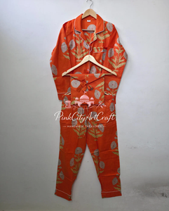 Premium Quality Hand-Printed Cotton Pajama Set for Women Nightwear Loungewear Aesthetic Indian Artisanal Cotton PJ Set - Product Image 6