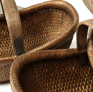 Panier ovale en corde de fibres végétales avec poignée en bois, plateau décoratif rustique, artisanat en bambou et rotin, pièce unique - Product Image 3