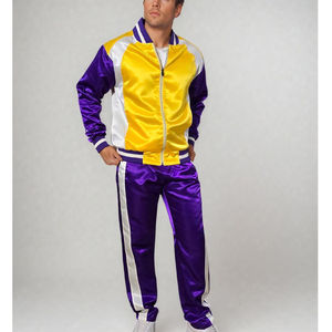 Nuevo conjunto deportivo de dos piezas de satén para hombre, cómodo, para uso diario informal, con bloques de color y logotipo bordado personalizado, conjunto para correr. - Product Image 6