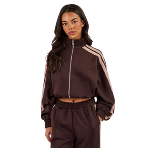 Women Full <b>Zip</b> Tracksuit Set Contrast Piping Straight Leg <b>Trousers</b> Drawstring Waist Two Piece Relaxed Streetwear Clothing - Product Image 3