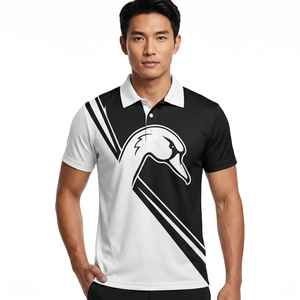 <b>Men's</b> <b>Short</b> <b>Sleeve</b> Polo <b>Shirt</b> With Duck Logo Print Black <b>White</b> Color Block Casual Fit Regular Breathable Knitted Polyester - Product Image 2