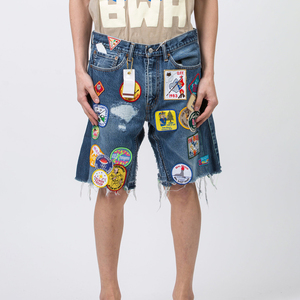Nouveautés Été Homme : Short en jean streetwear ample, coupe large, déchiré, uni, avec logo personnalisé et braguette zippée - Product Image 1
