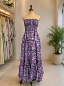 Strapless Gothic Sweet Floral Print Formal Maxi <b>Dress</b> <b>Elastic</b> Waist Pleated Loose Fit Casual Summer Viscose Polyester Woven - Product Image 2