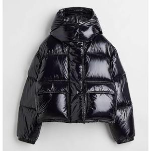 Hot Selling Women's Button Zipper Hooded <b>Cropped</b> Short Bubble <b>Puffer</b> <b>Jacket</b> 100% Polyester Lightweight Winter/Autumn Quilted - Product Image 4