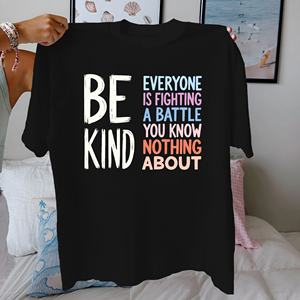 T-shirt à manches courtes pour femme Battle Be Kind, imprimé décontracté, tricoté, 100% coton, coupe confortable, coupe régulière, 180g - Product Image 5