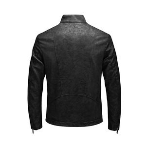 Men's <b>Brown</b> PU Leather Moto Jacket Stand Collar Zipper Closure Regular Sleeve Autumn Wear Solid Color Slim Fit - Product Image 3