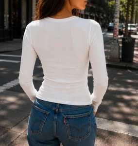 Women's <b>White</b> Crew Neck <b>Long</b> <b>Sleeve</b> Slim Fit Cotton <b>T</b>-<b>Shirt</b> Casual Knitted Breathable Compressed Anti-UV - Product Image 3