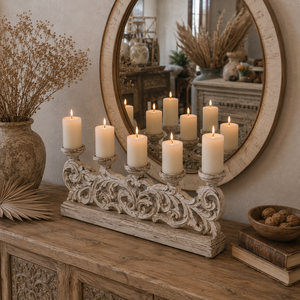 Vintage Whitewashed Wooden Gate Candle Holder Stand <b>Rustic</b> Farmhouse <b>Console</b> <b>Table</b> Entryway Decor for Bedroom Living Room - Product Image 2
