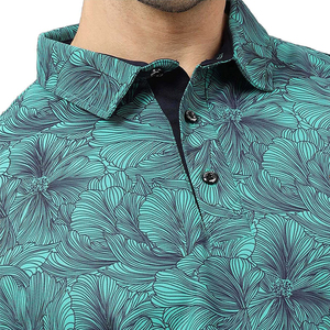 Polo pour homme à imprimé floral tropical vert, manches courtes, col chemise, style hawaïen, motif feuilles vibrantes, été - Product Image 5