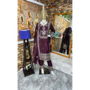 Conjunto de ropa de fiesta de diseñador para mujer, parte superior inferior Dupatta con bordado elegante - Product Image 4