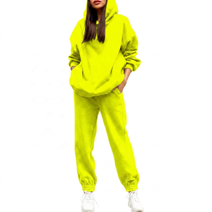 Conjunto Deportivo Verde Sólido con Capucha para Mujer, Sudadera Holgada de Manga Larga y Pantalones Deportivos con Bolsillos Laterales, Ropa de Otoño - Product Image 3