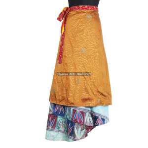 Ethnic 2 Layer Reversible Magic Silk Sari <b>Wrap</b> Long <b>Skirt</b> <b>Skirts</b> 100 Ways to Wear Magic <b>Wrap</b> <b>Skirt</b> Vintage India Silk 38" Cover - Product Image 2