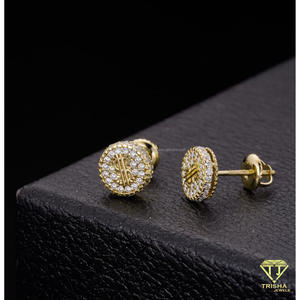 Boucles d'oreilles clous rondes en diamant de laboratoire en gros, en argent sterling 925 plaqué or, bijoux haut de gamme sertis de pierres - Product Image 3