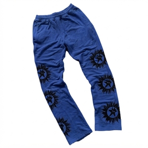 Pantalon de jogging décontracté pour homme bleu à taille élastique avec motif étoile et soleil imprimé, en coton mi-lourd, idéal pour l'automne - Product Image 1