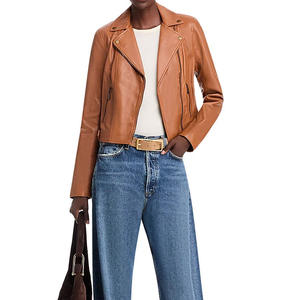 Chaqueta de cuero para mujer, talla grande, ajustada, con cremallera, estilo motociclista, ligera, corta, tipo biker, con solapa - Product Image 1