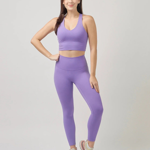 Seamless Stretch Fabric Solid Eco-Friendly Quick Dry Comfort Yoga Set Breathable Workout <b>Activewear</b> High Waist <b>Leggings</b> Support - Product Image 3