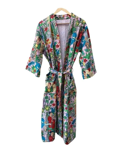 Bata Kimono con Estampado de Dibujos Animados para Mujer, Suave y Transpirable, 100% Algodón, Camisón de Verano Hecho a Mano, Cuello en V, Cintura Elástica, Largo Completo - Product Image 2