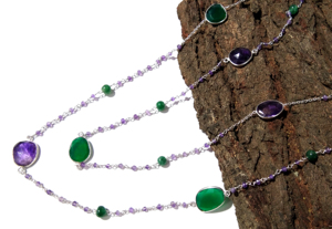 Collier superposé bohème en argent sterling avec perles d'améthyste naturelle et d'onyx vert, cadeau pour femme - Product Image 5