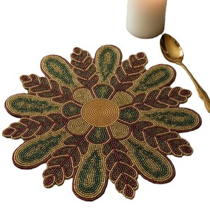 Contemporary Embroidery Seed Beadwork Table Mat For Event Home Festive Dining Coffee <b>Placemat</b> Handmade Home Decor Artistic Piece - Product Image 4