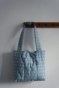 Large Cotton Quilted Tote Bag Floral Embroidery Gingham Trim Zipper Closure Daily Use Portable Fashion Boho Style Polyester - Product Image 5