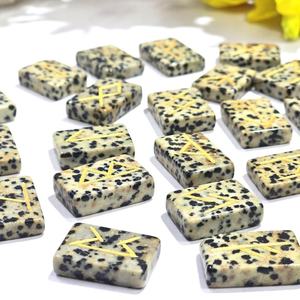 Dalmation Jasper Rune Stone <b>Set</b> Futhark <b>Crystal</b> Engraved Muntaha Agate Healing Stone Feng Shui Love Mascot Style - Product Image 1