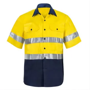Factory supply 100% Cotton 180gsm Coal Mining Long Sleeve Construction Reflective Safety Hi Vis short sleeve shirt