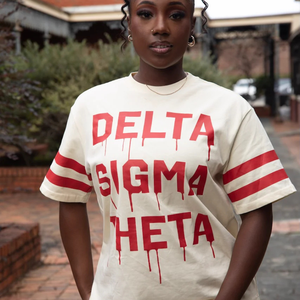 Nouvel Arrivage T-shirt Femme Lettre Delta Grecque 100% Coton Respirant Vêtements de Sororité Conception Personnalisée Service OEM - Product Image 3