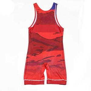 Adult Men Red Solid Wrestling Singlet Full Sleeve Regular Fit Quick Dry <b>Polyester</b> Elastic Waist Scoop Neck Tank Strap All - Product Image 2