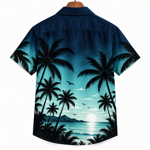 RITS <b>Men's</b> Hawaiian <b>Shirt</b> Short Sleeve <b>Tropical</b> Palm Tree Print Vacation <b>Shirt</b> Summer Breathable Fabric Turn-down Collar - Product Image 3