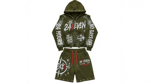 Conjunto de Sudadera con Capucha y Pantalones Cortos Verdes para Hombre, Estilo Urbano, con Estampado del Logotipo '24', de Forro Polar, Invernal, Casual, Transpirable, de Alta Calidad, para Exteriores - Product Image 4