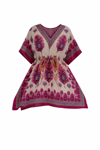 Vestido Kaftán Mini de Playa Bohemio, Estampado Floral, Poliéster Ecológico, Cuello en V, Transpirable, Asimétrico, de Fabricante - Product Image 2